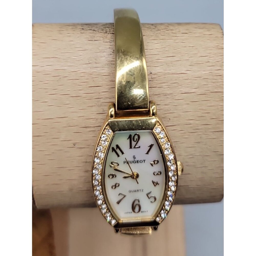 Peugeot Ladies Watch Quartz 21mm MOP Swarovski Crystal Dial 5.5" Gold Tone 7005
